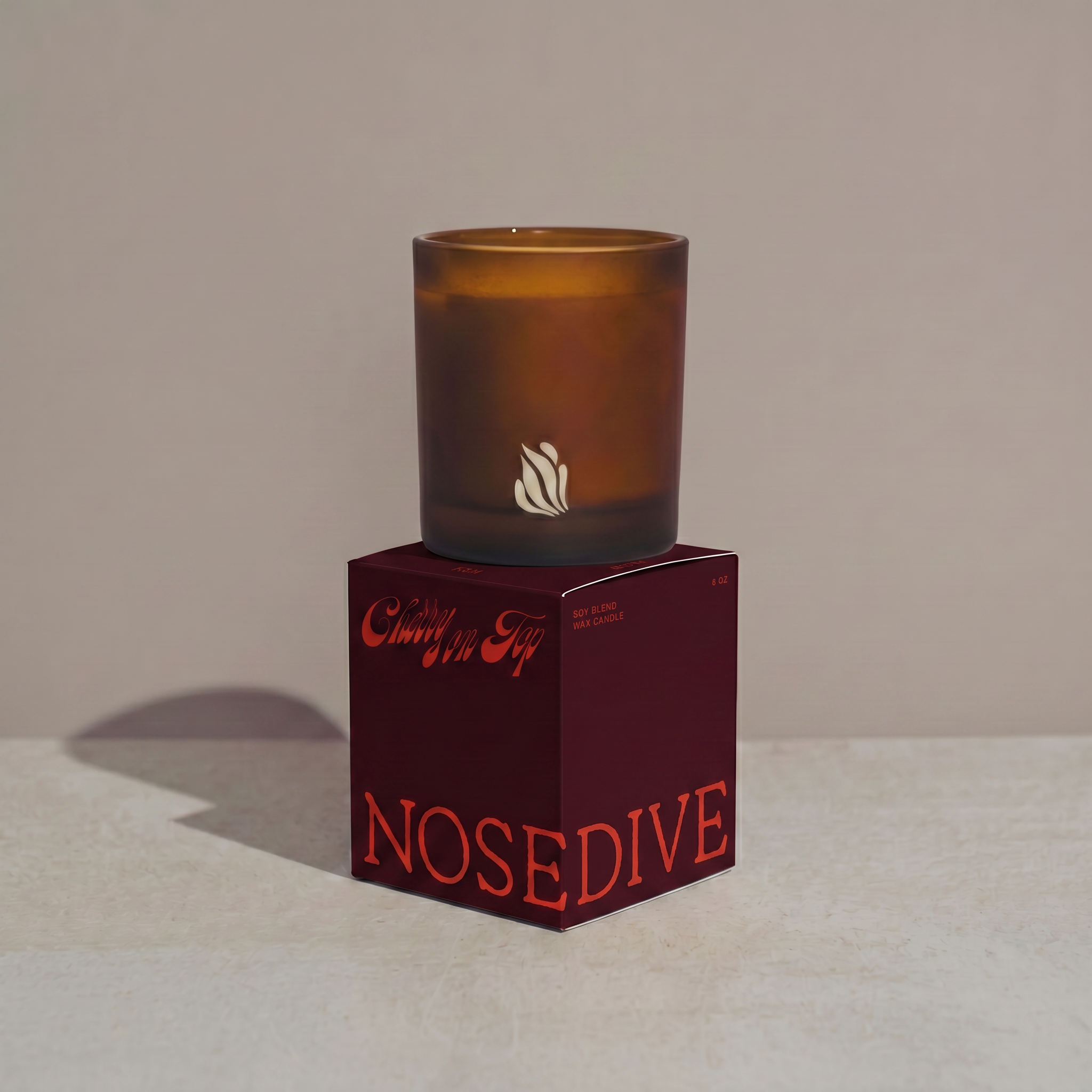 Cherry on Top candle box packaging detail, Nose Dive x Brooklyn's Bites limited edition
